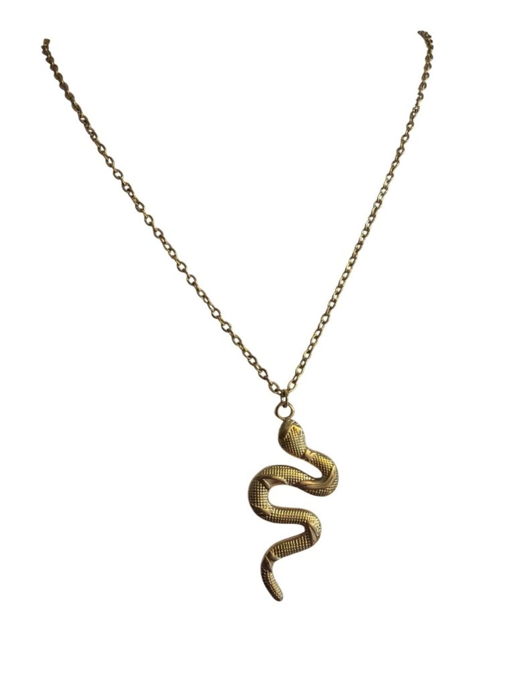 Gold Tone Snake Pendant Necklace Textured Serpent Adj 22" Unisex 6.44g NWOT